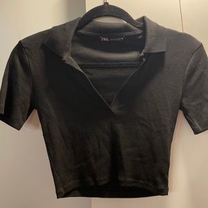 collared short sleeve crop top